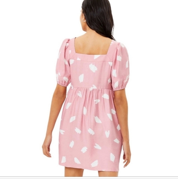 ANN TAYLOR LOFT Brushstroke Square Neck Swing Dress in pink/white. Size L NWT - Picture 5 of 15